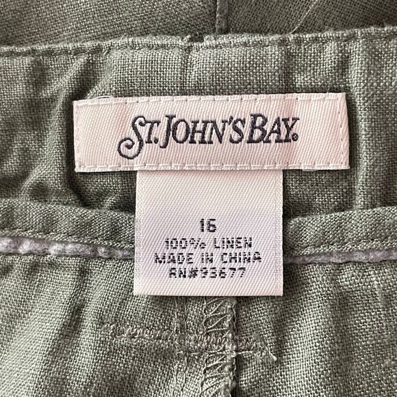 St. John's Bay 100% Linen Cropped Pants Womens 16 Olive Green Casual Summer - Picture 7 of 9